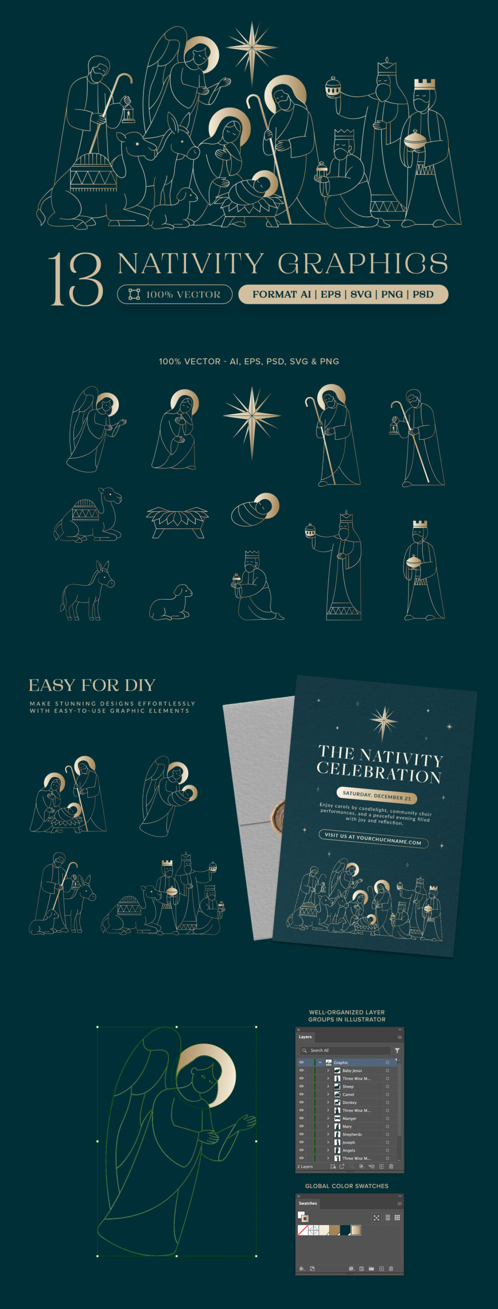 Christmas Nativity Scene Graphics in PNG AI PSD EPS SVG