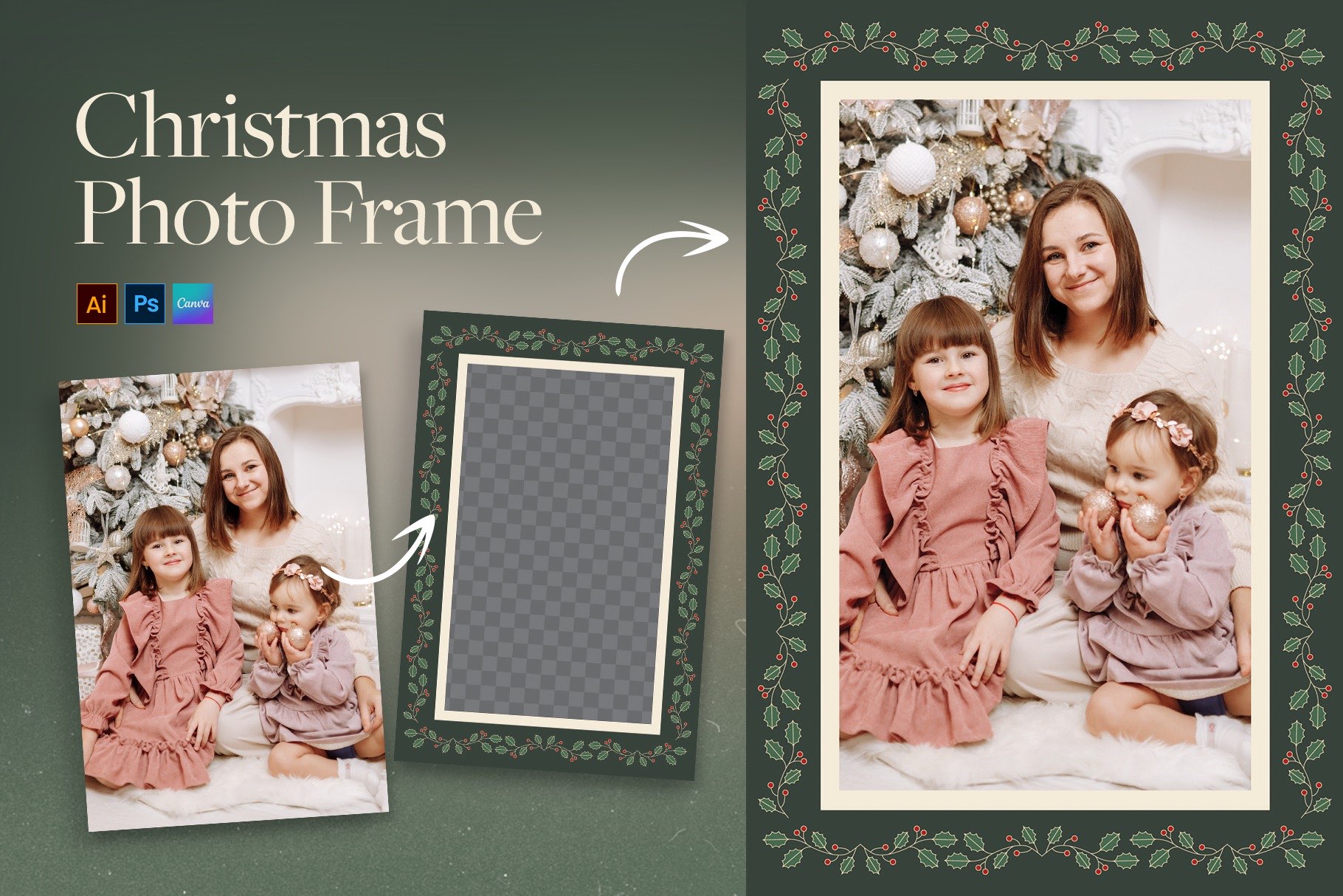Christmas Photo Frame Template in Canva AI PSD EPS