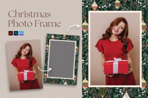 Christmas Photo Frame Template in Canva AI PSD EPS