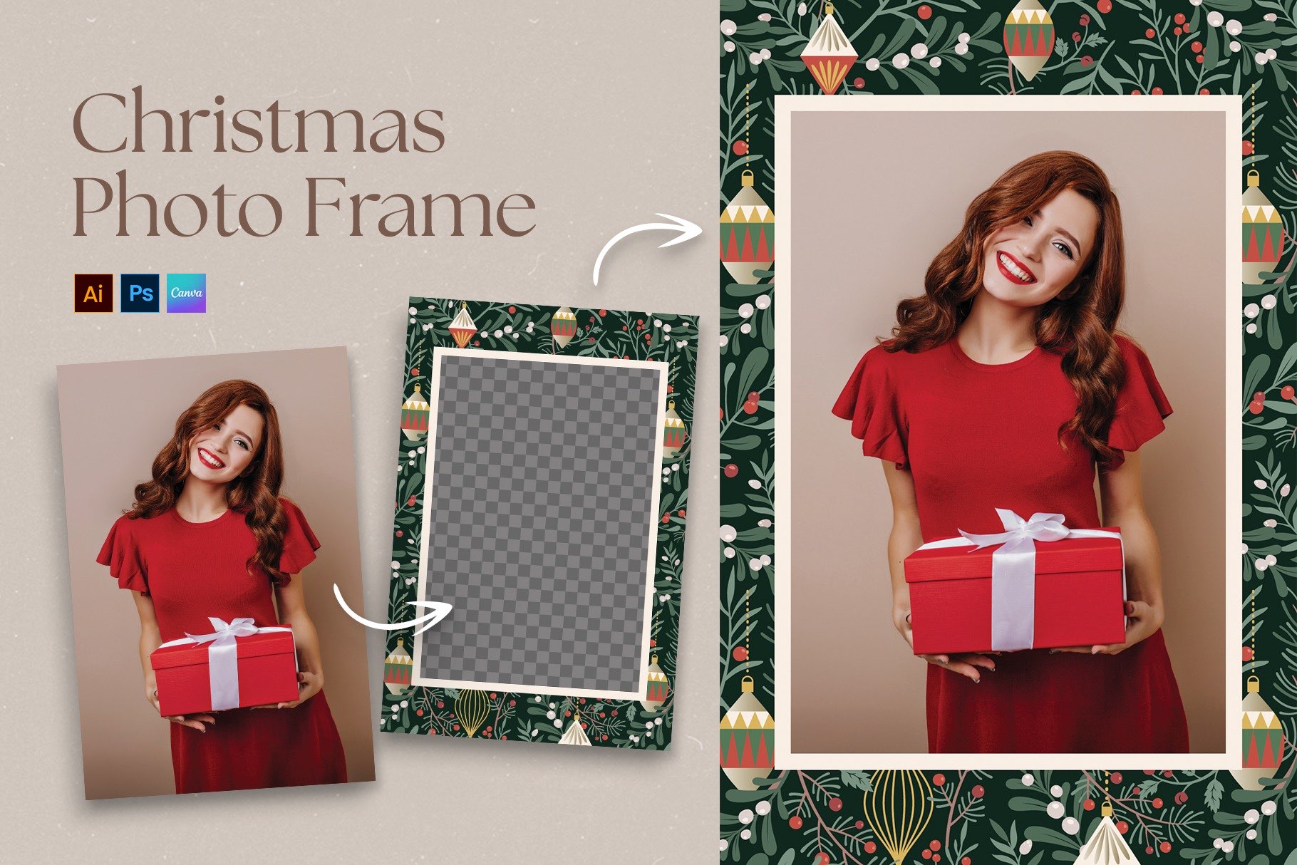 Christmas Photo Frame Template in Canva AI PSD EPS