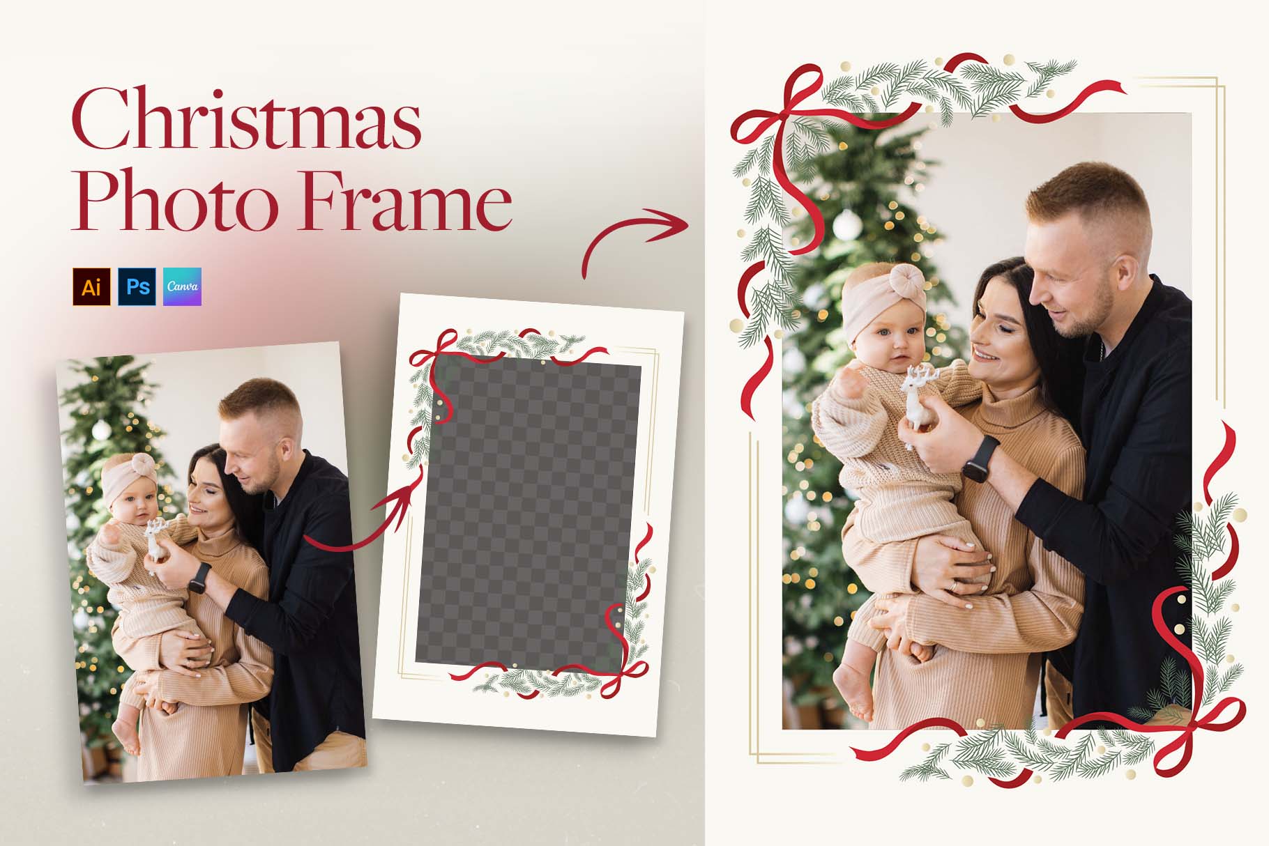 Christmas Photo Frame Template in Canva AI PSD EPS