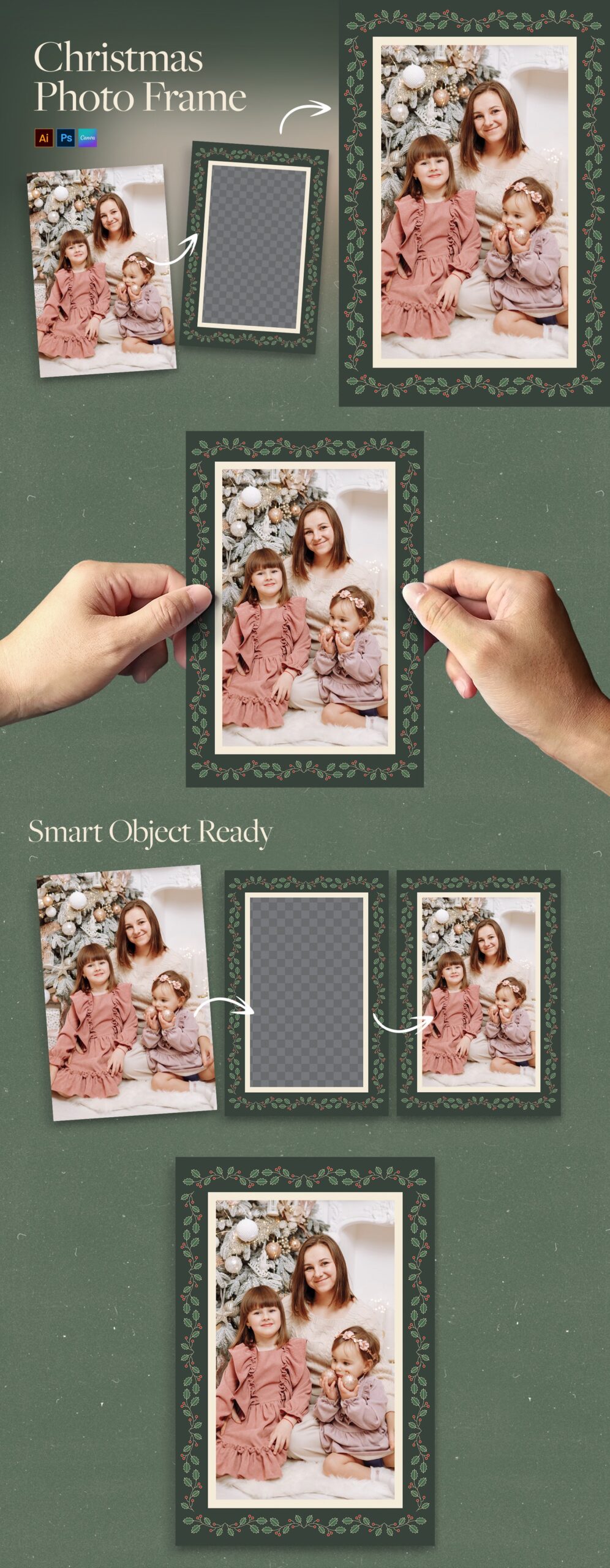 Christmas Photo Frame Template in Canva AI PSD EPS