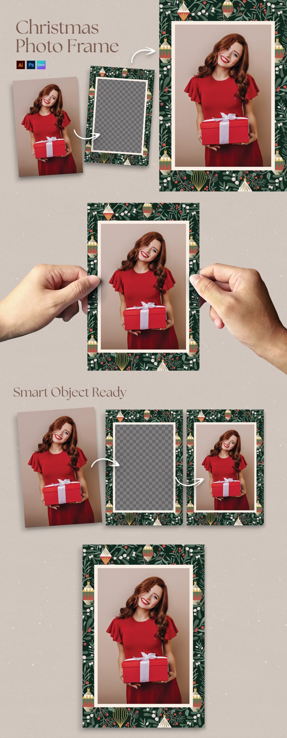 Christmas Photo Frame Template in Canva AI PSD EPS