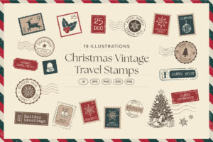 Christmas Vintage Travel Stamps in PNG AI PSD EPS SVG