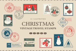Vintage Christmas Postage Stamps in PNG AI PSD EPS SVG