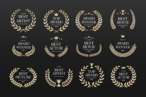 Award Crest & Laurel Wreath Vector Illustration Set in PNG, AI, PSD, EPS and SVG