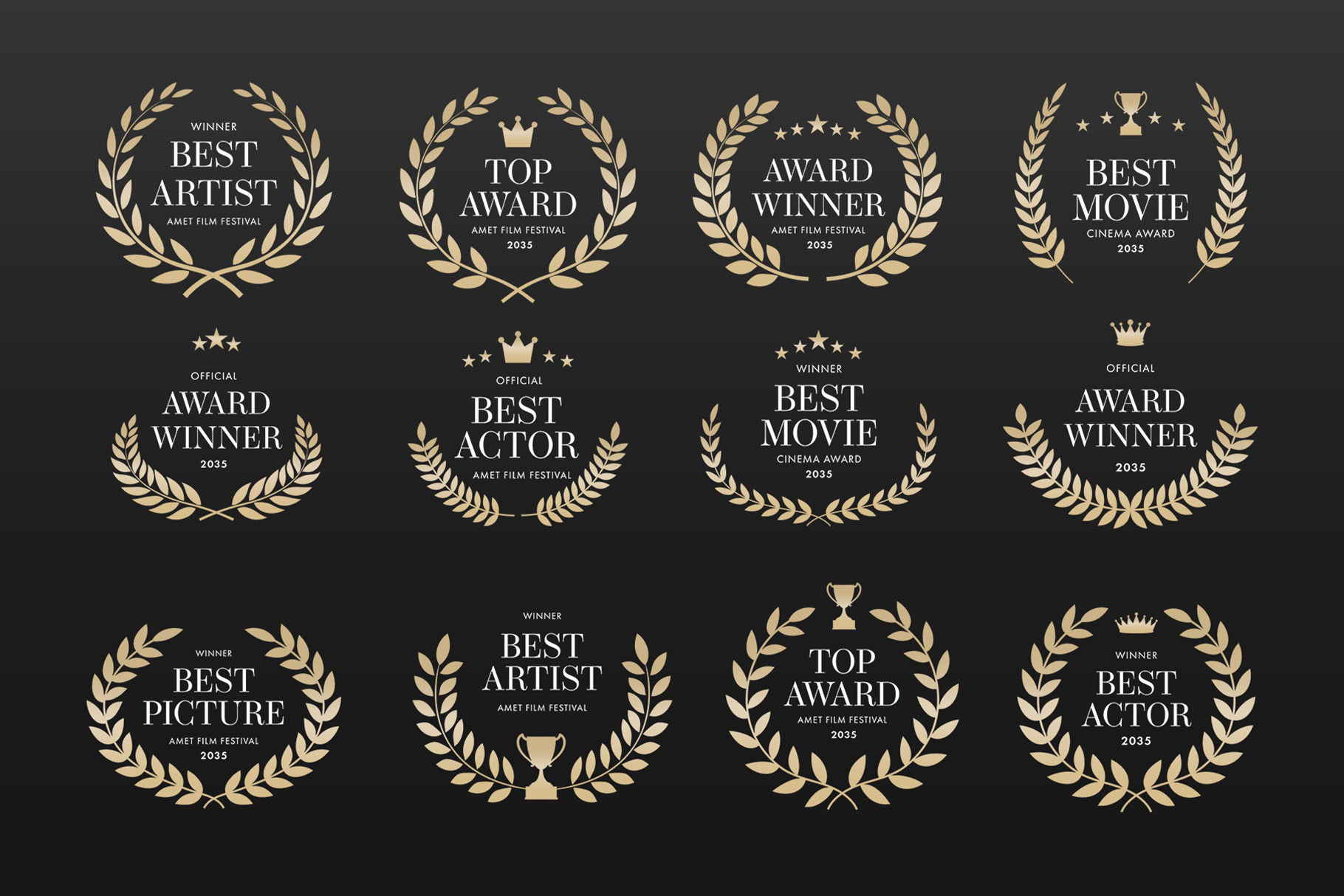 Award Crest & Laurel Wreath Vector Illustration Set in PNG, AI, PSD, EPS and SVG