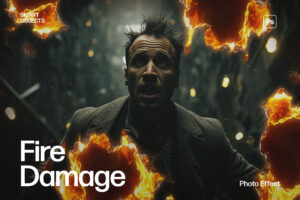 Fire Damage Photo Effect Template in PSD