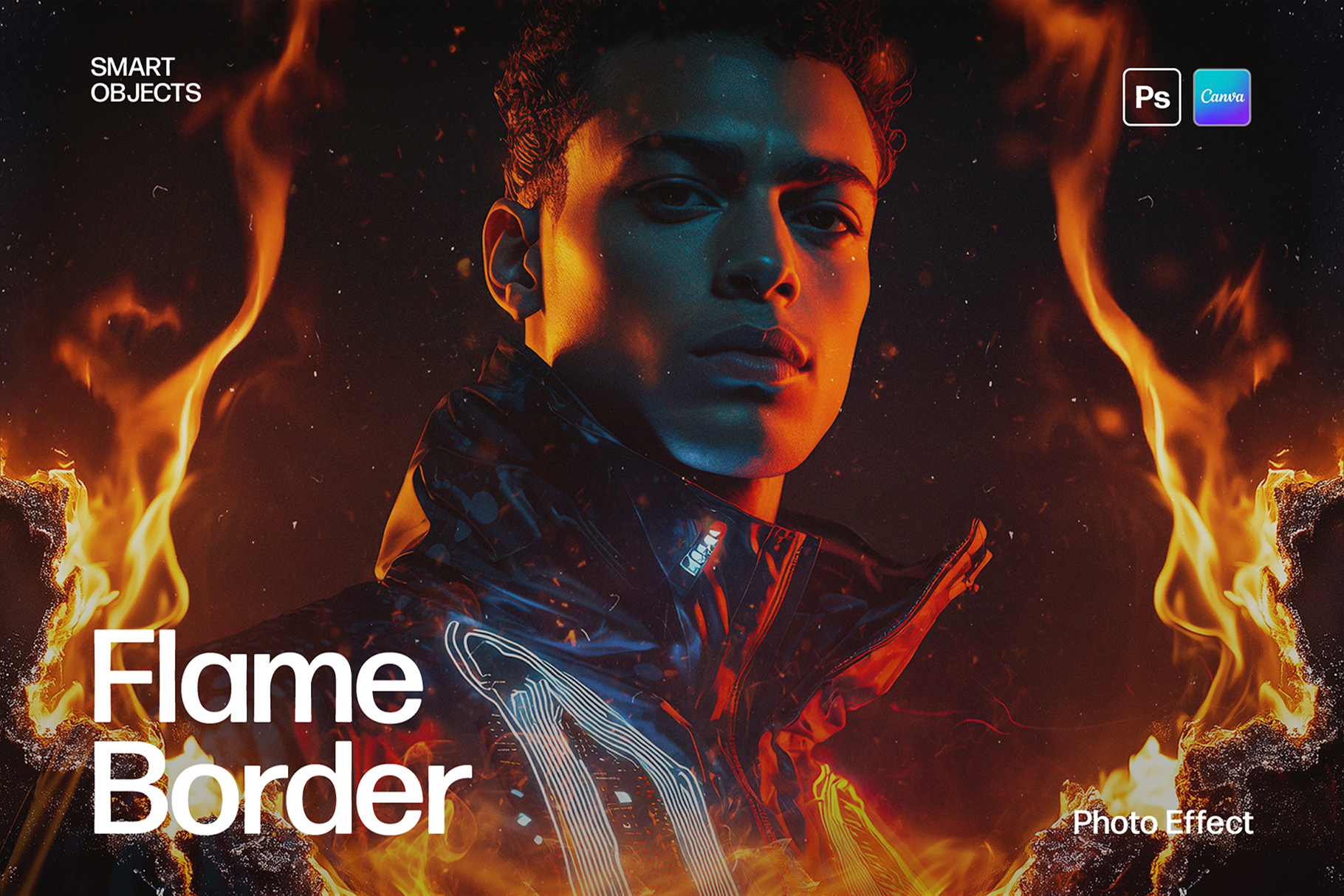 Flame Border Photo Effect Template in Canva and PSD