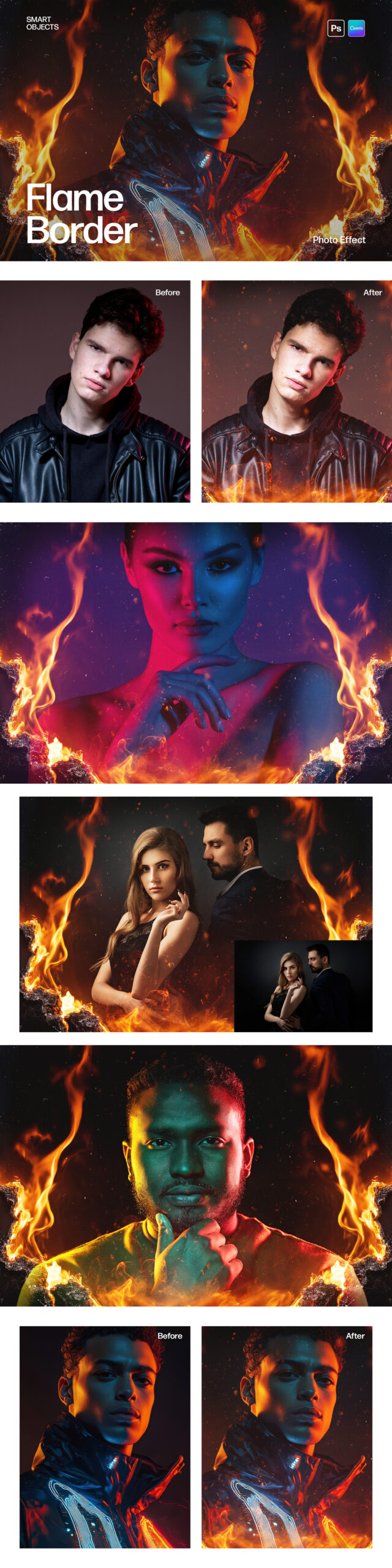 Flame Border Photo Effect Template in Canva and PSD