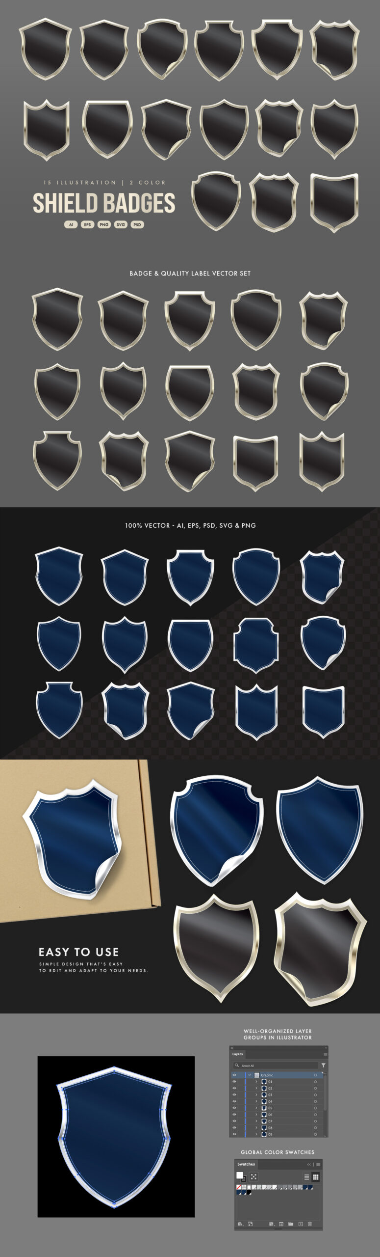 Shield Label Badge Vector Illustration Set in Canva, PNG, AI, PSD, EPS and SVG