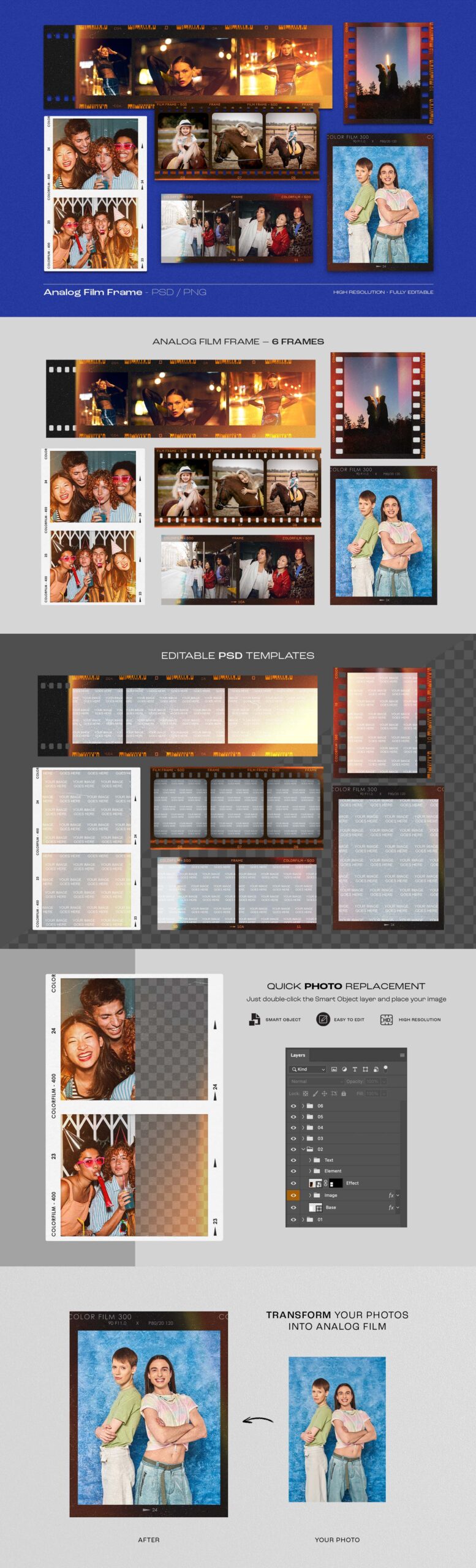 Analog Film Frame Template Set in PNG and PSD