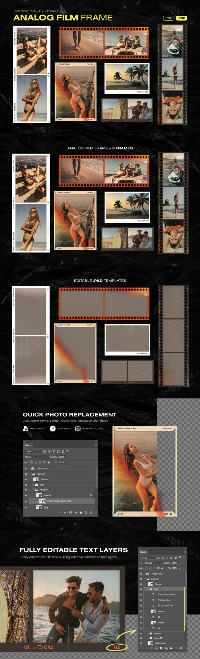 Analog Film Photo Frame Template in PNG and PSD