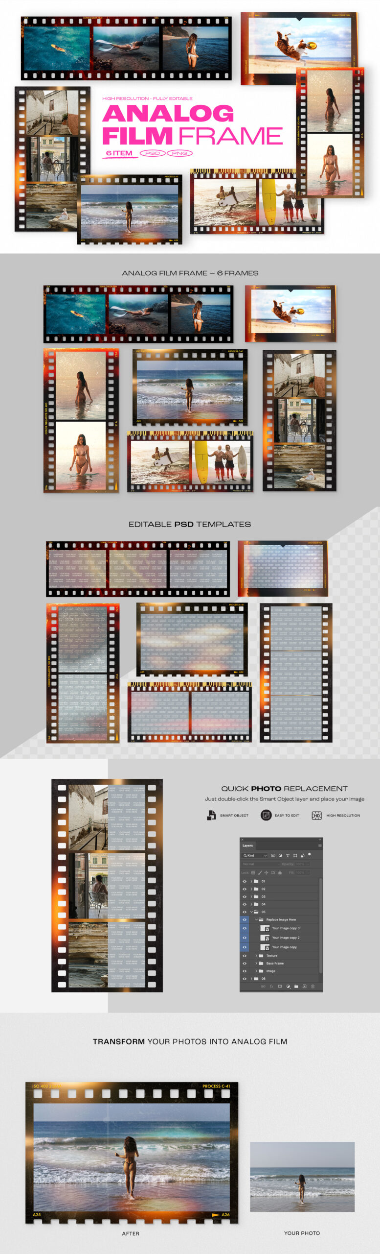 Analog Film Strip Frame Template in PNG and PSD