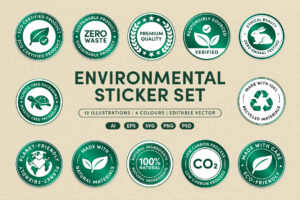 Eco Friendly Badge Sticker Set Vector Templates in PNG, AI, PSD, EPS and SVG