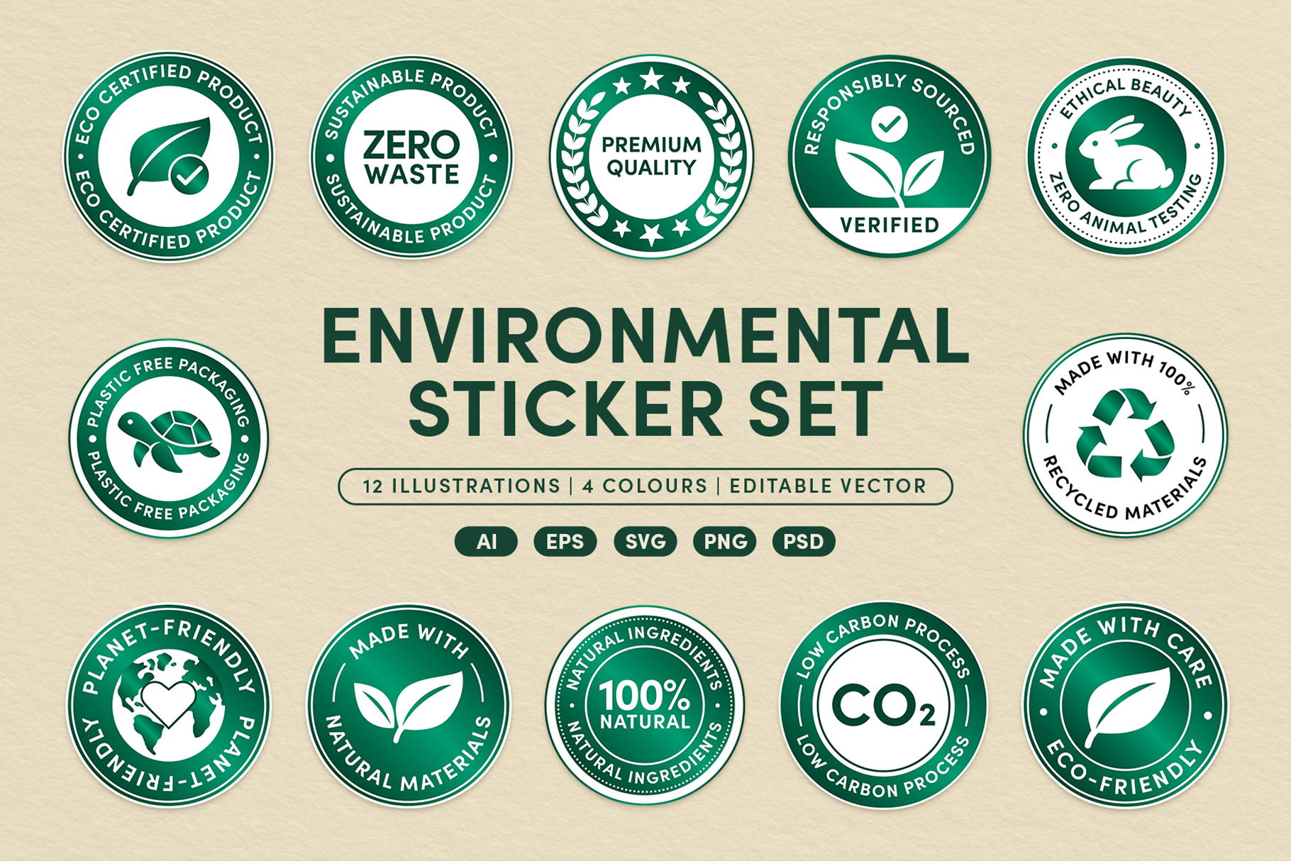 Eco Friendly Badge Sticker Set Vector Templates in PNG, AI, PSD, EPS and SVG