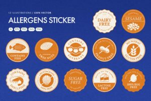 Food Allergen Sticker Badge Set in PNG, AI, PSD, EPS and SVG