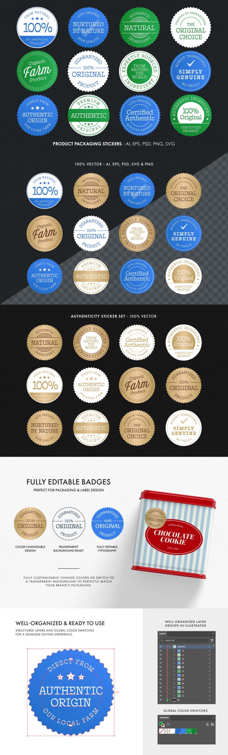 Product Packaging Sticker Set in PNG, AI, PSD, EPS and SVG