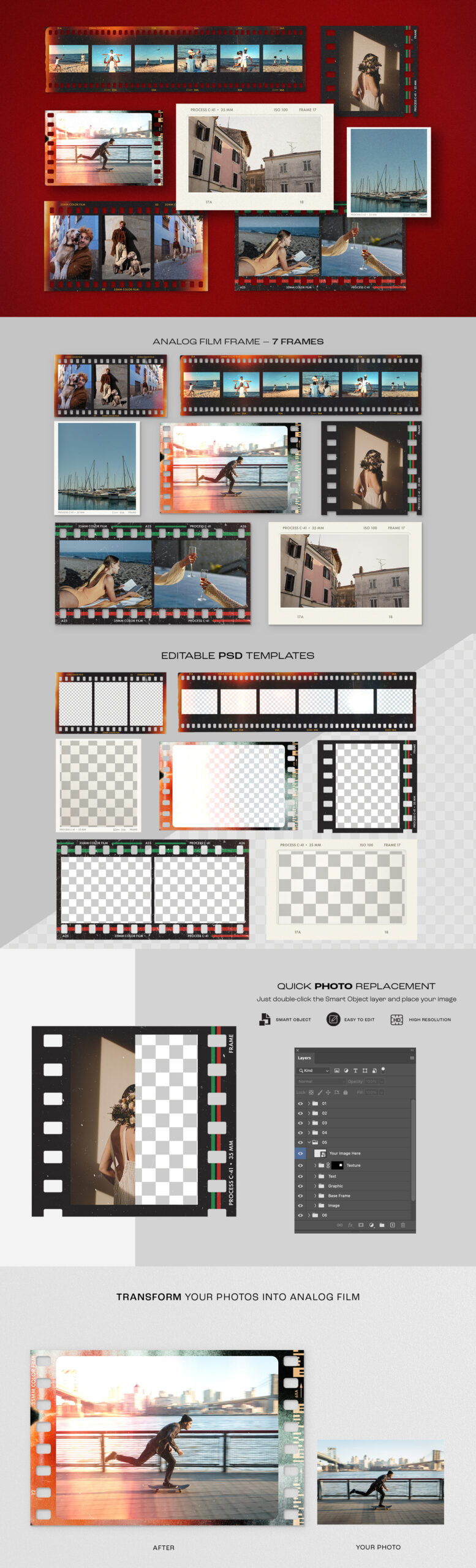 Vintage Film Strip Frame Overlay Template in PNG and PSD