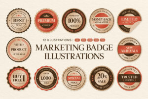Vintage Marketing Badge Vector Set in PNG, AI, PSD, EPS and SVG