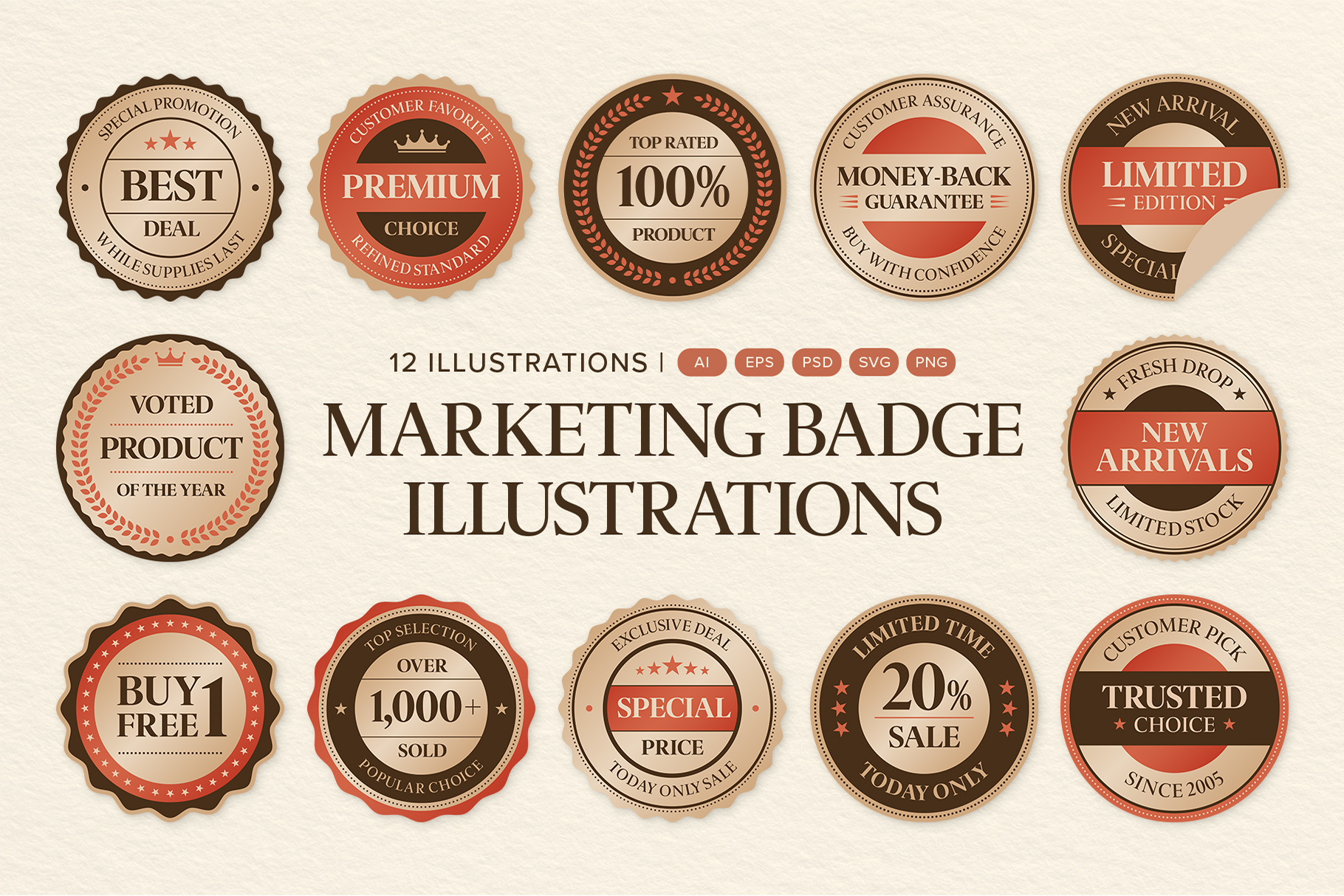 Vintage Marketing Badge Vector Set in PNG, AI, PSD, EPS and SVG