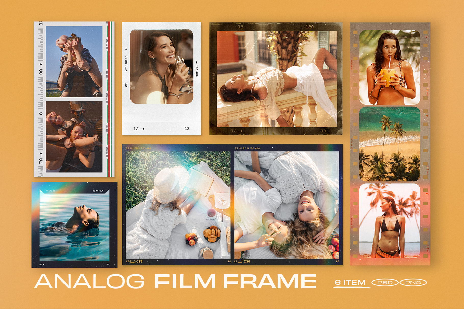 Analog Film Frame Mockup Template Set in PNG and PSD