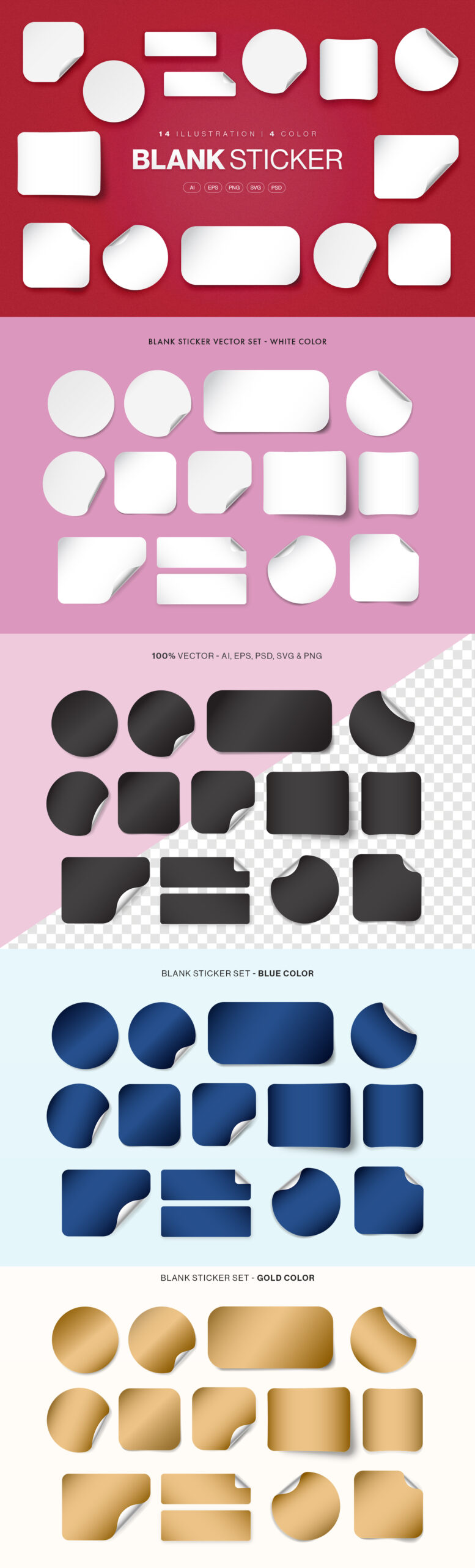 Blank Sticker Mockup Set in PNG, AI, PSD, EPS and SVG