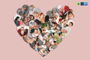 Love Heart Photo Collage Template in PNG and PSD
