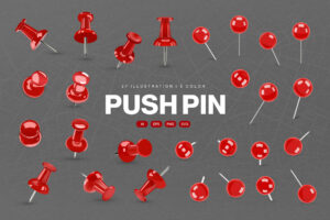 Push Pin Vector Clipart Set in PNG, AI, EPS and SVG