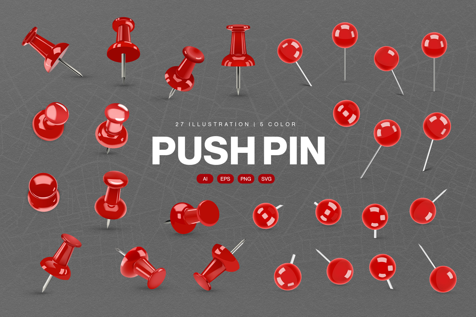 Push Pin Vector Clipart Set in PNG, AI, EPS and SVG
