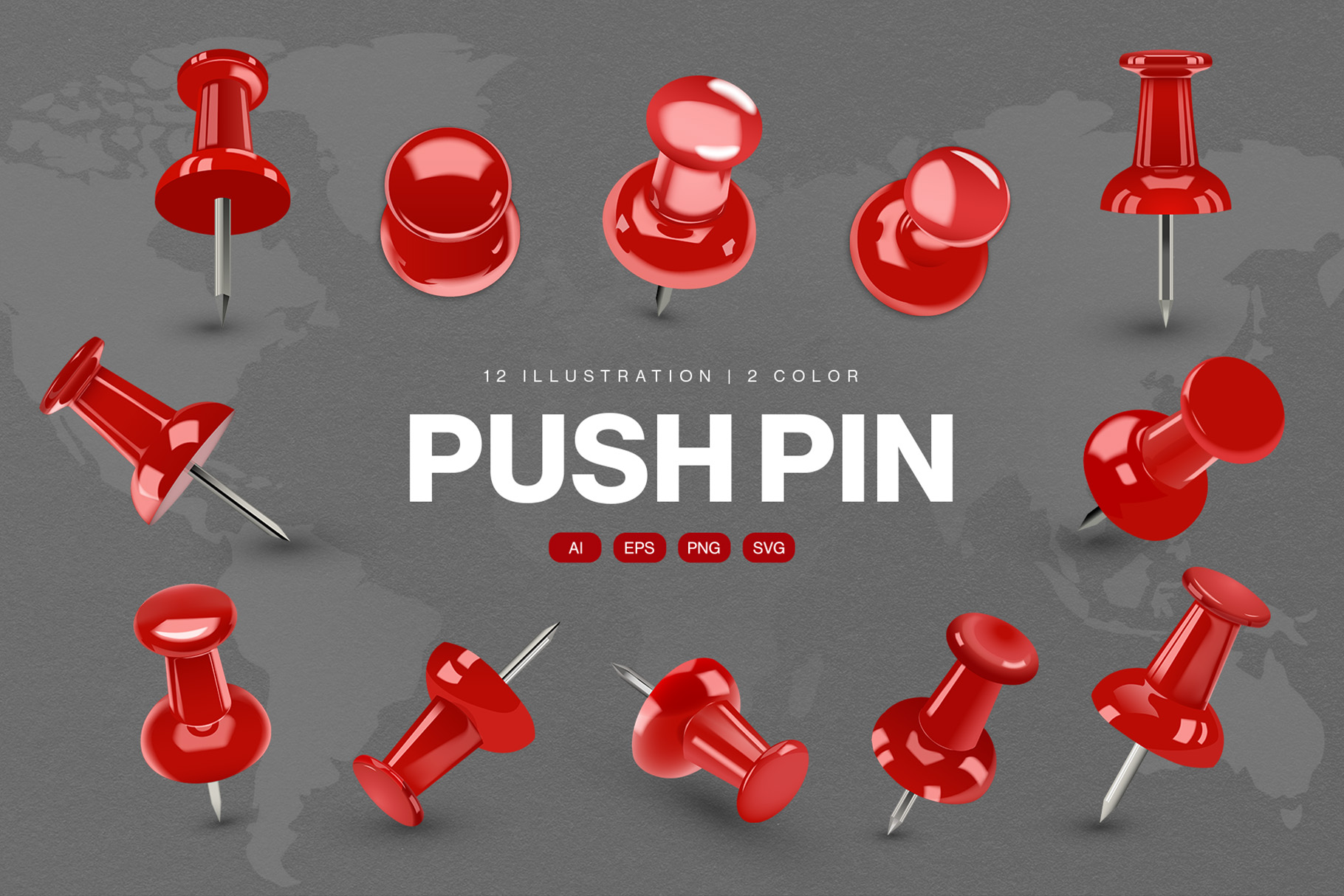 Push Pin Vector Illustration Set in PNG, AI, EPS and SVG