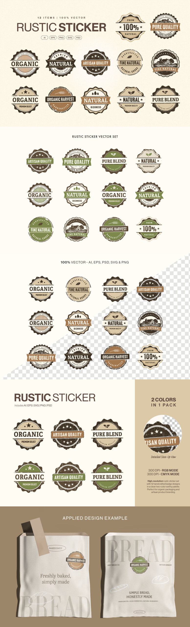 Rustic Organic Label Badge Vector Set in PNG, AI, PSD, EPS and SVG