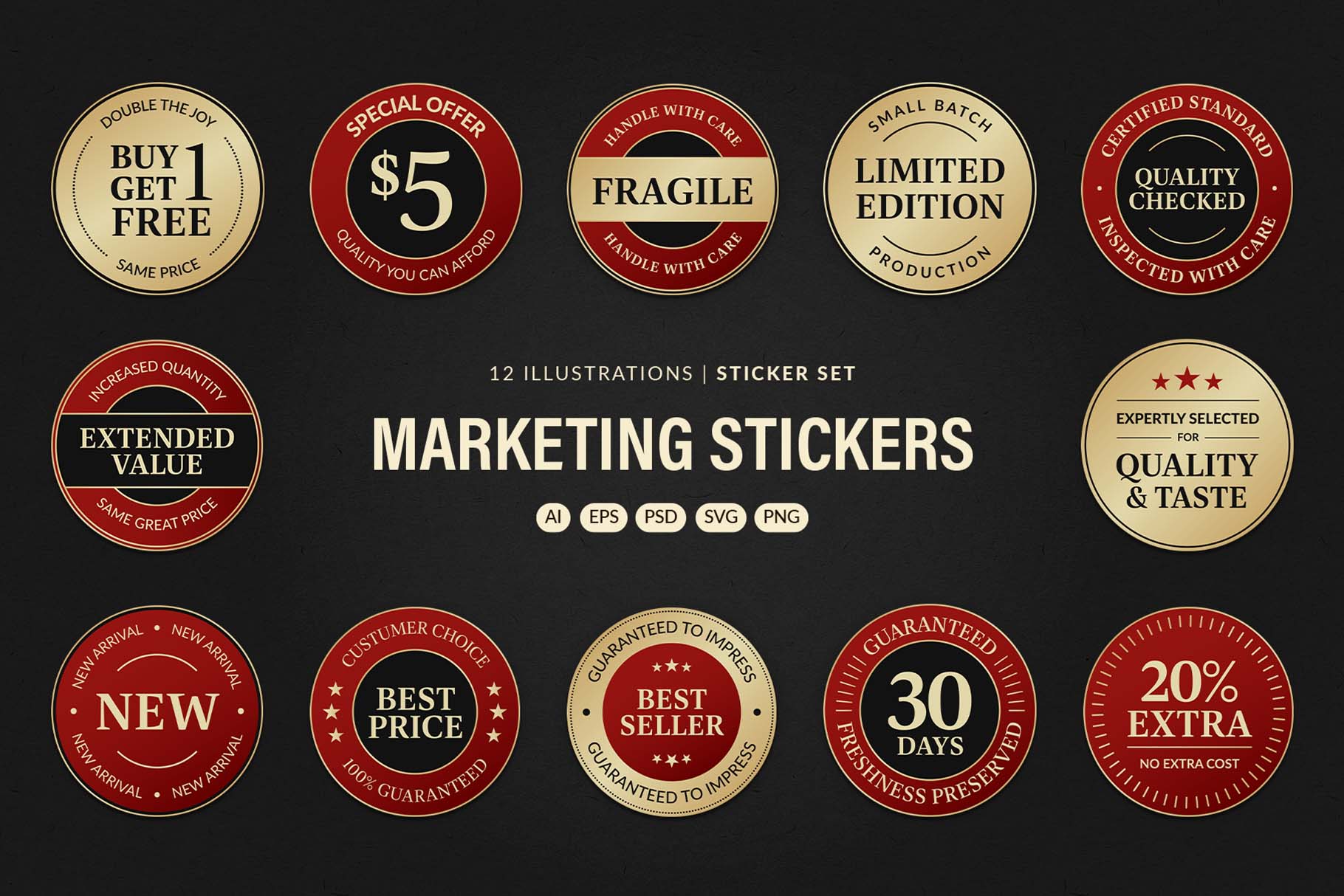 Vintage Marketing Sticker Badge Set in PNG, AI, PSD, EPS and SVG
