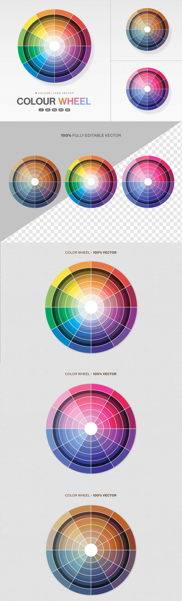 Color Wheel Vector Set in AI, PSD, EPS and SVG