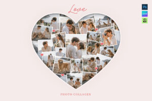 Love Heart Photo Collage Template in AF, Canva and PSD