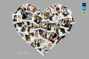 Love Heart Photo Collage Template in AF, Canva and PSD