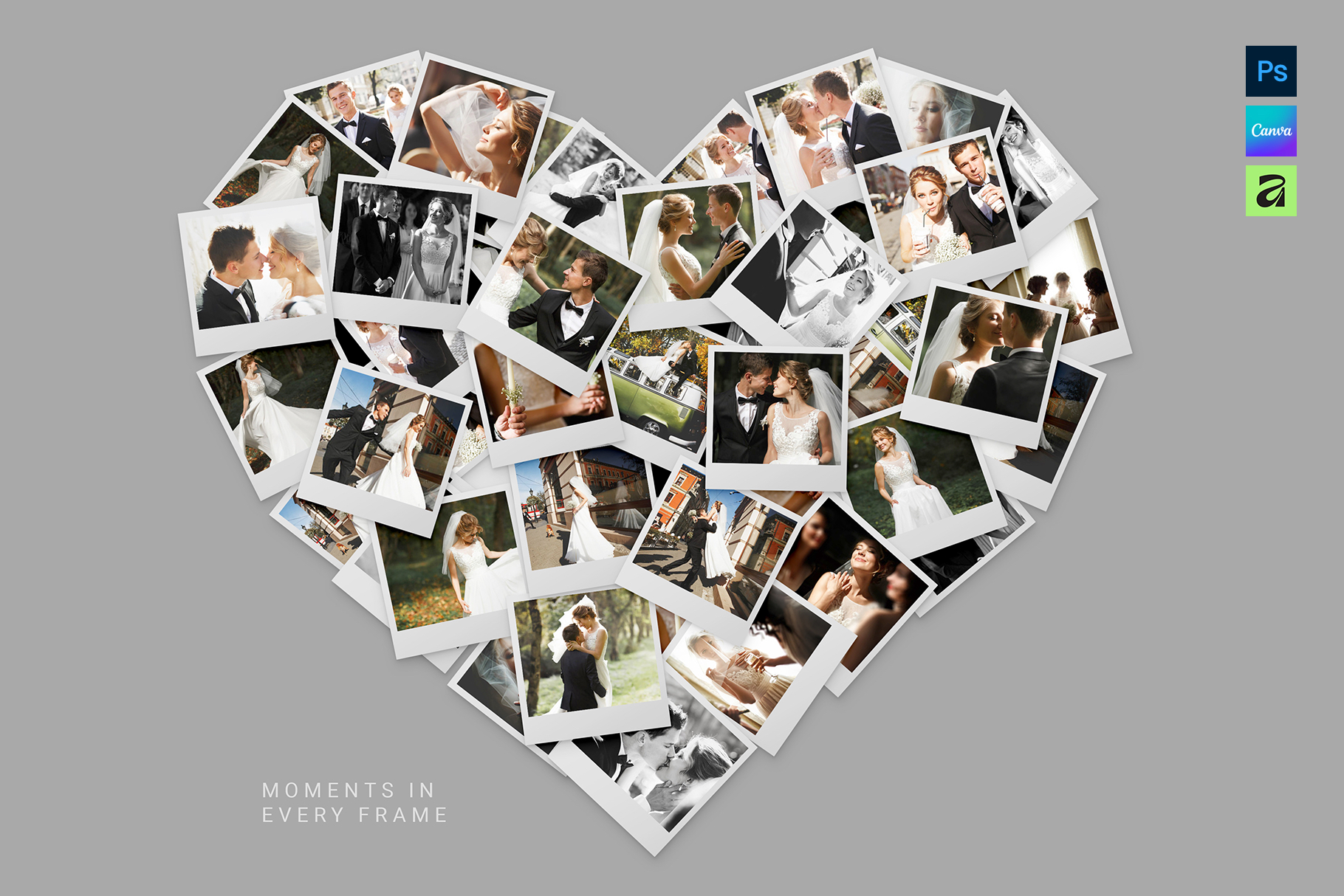 Love Heart Photo Collage Template in AF, Canva and PSD