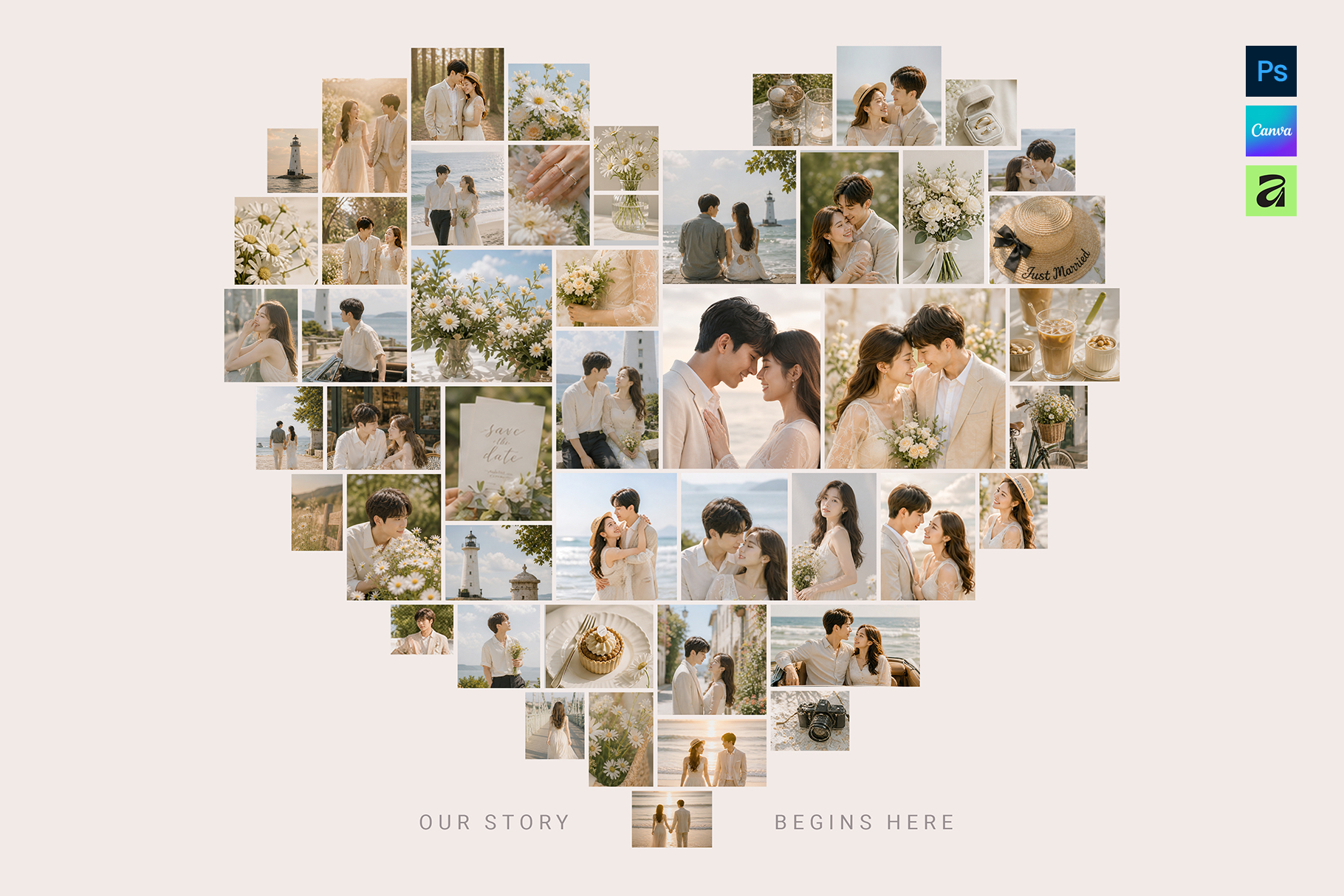 Love Heart Photo Collage Template in AF, Canva and PSD