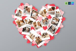 Love Heart Photo Collage Template in AF, Canva and PSD