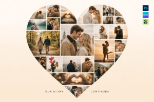 Love Heart Photo Collage Template in AF, Canva and PSD