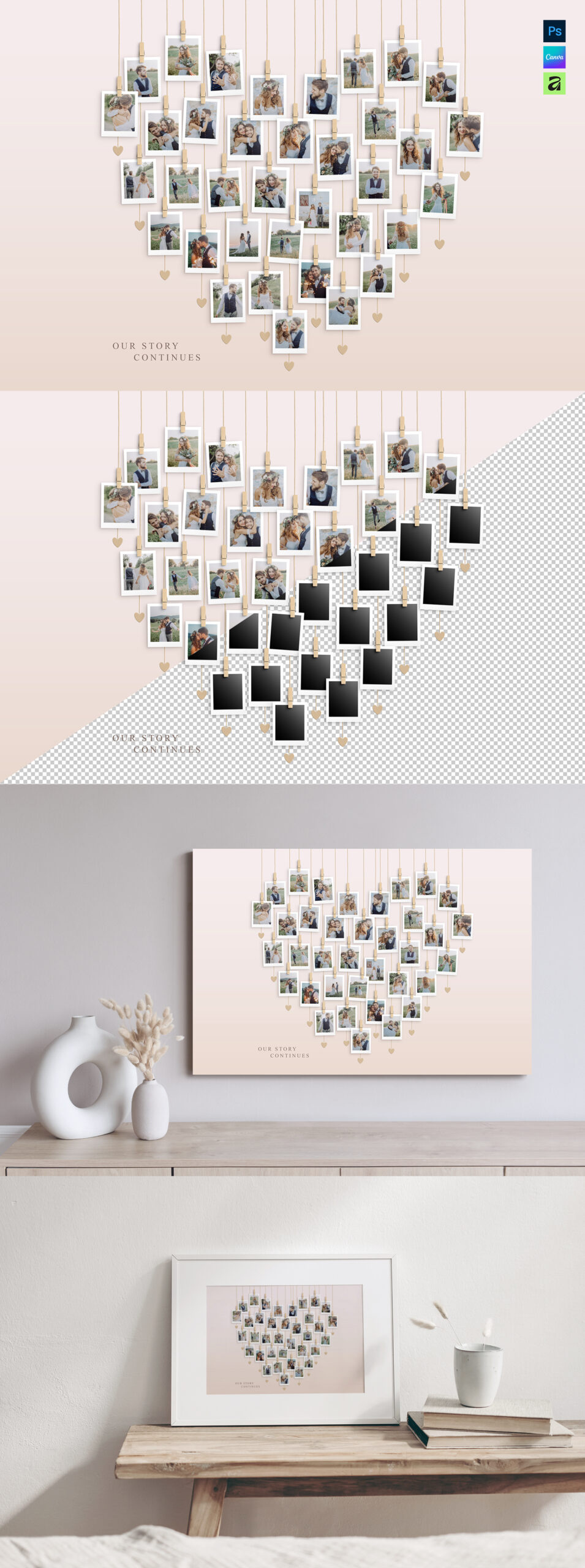 Love Heart Photo Collage Template in AF, Canva and PSD