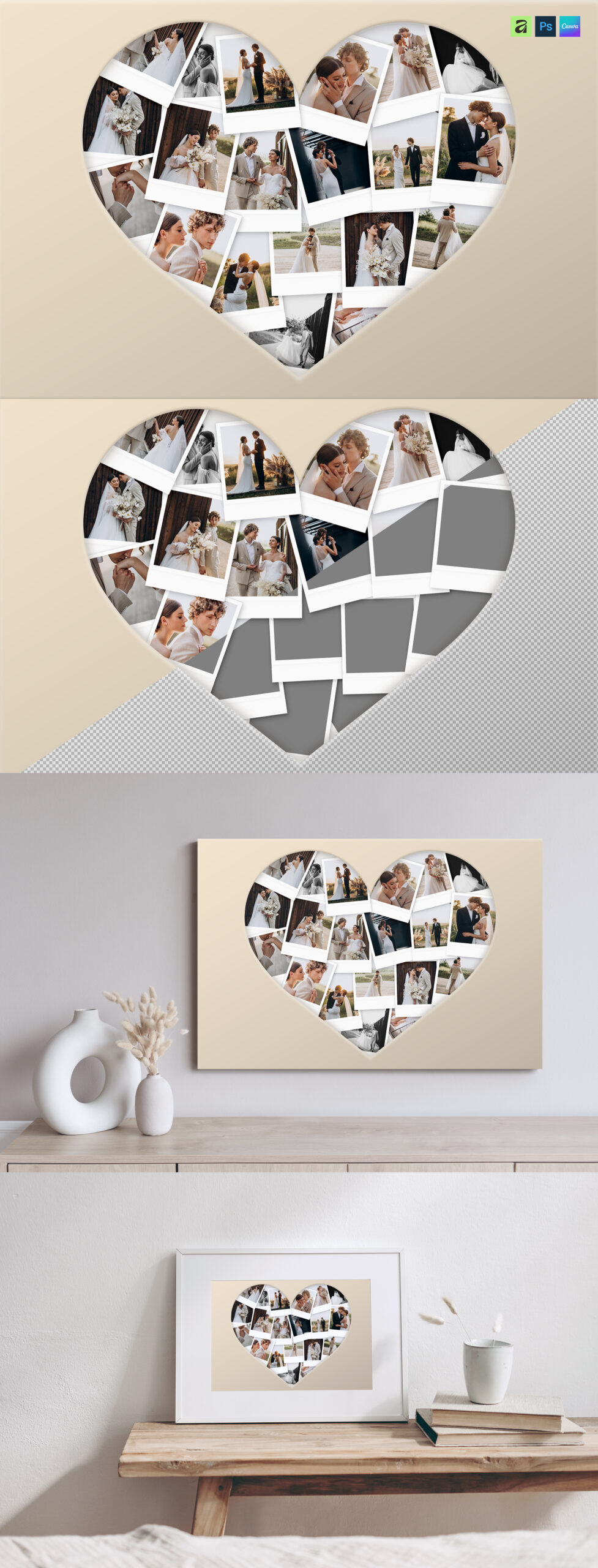 Love Heart Photo Collage Template in AF, Canva and PSD
