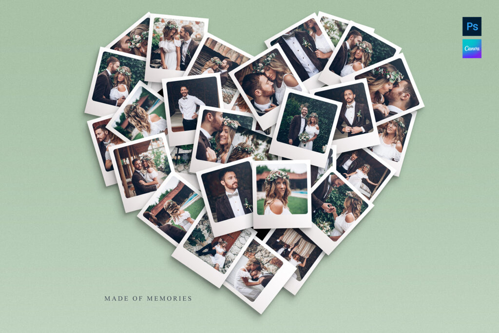 Love Heart Photo Collage Template in Canva & PSD