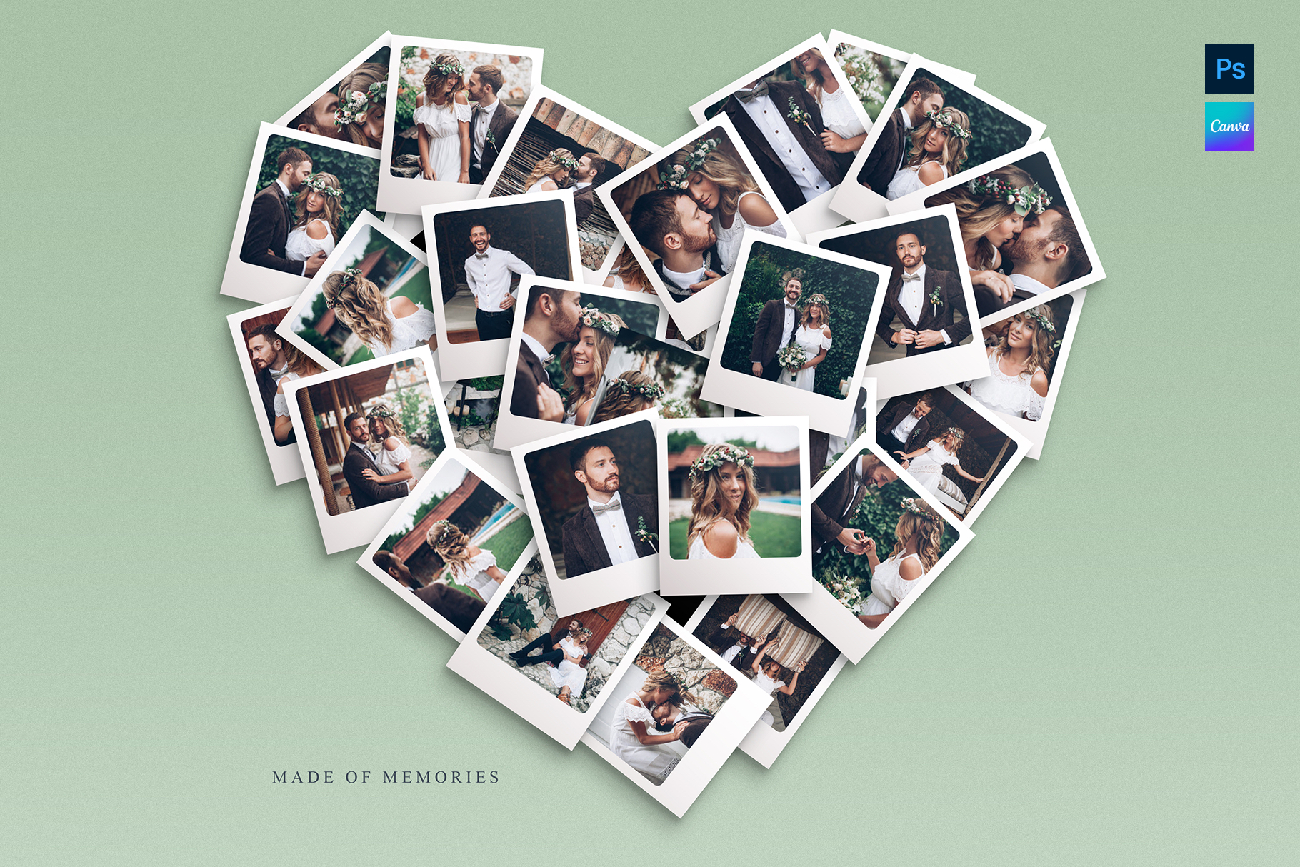 Love Heart Photo Collage Template in Canva & PSD