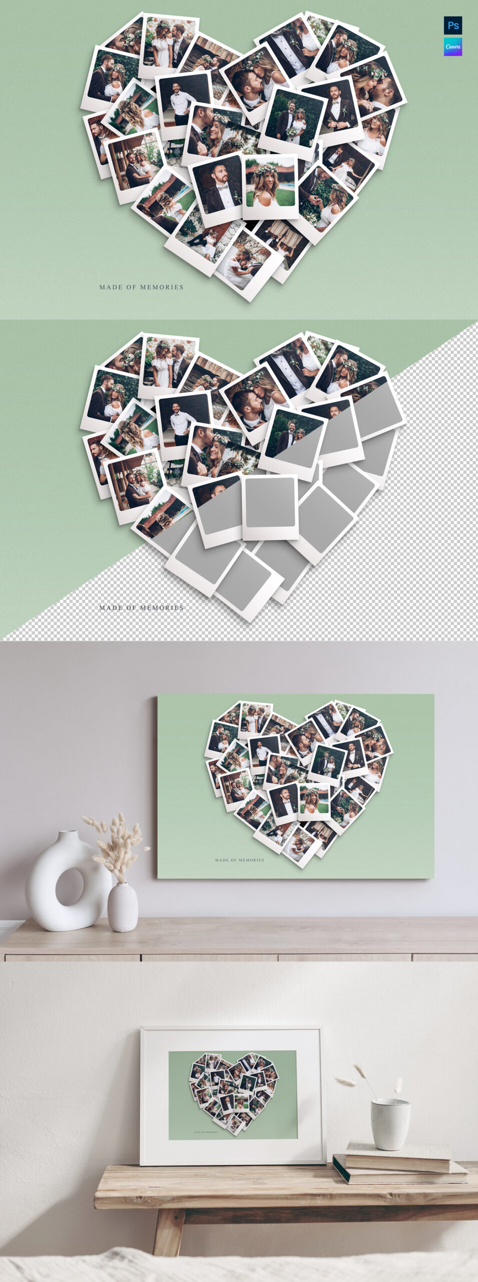 Love Heart Photo Collage Template in Canva & PSD