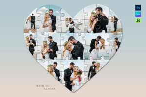 Love Heart Puzzle Photo Collage Template in AF, Canva and PSD