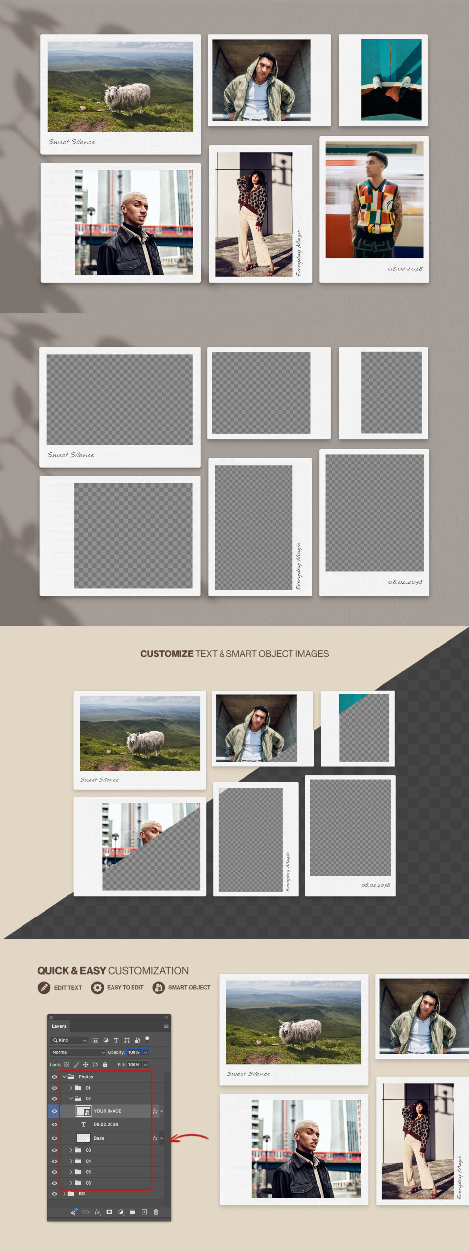 Polaroid Photo Frame Mockup Template in AF and PSD