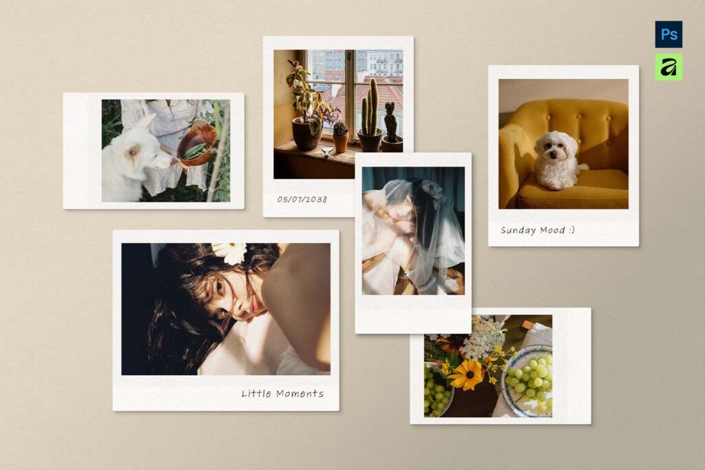Polaroid Photo Mockup Template in AF and PSD