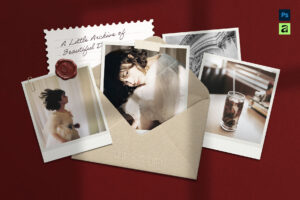 Polaroid Photo Scrapbook Mockup Template in AF & PSD