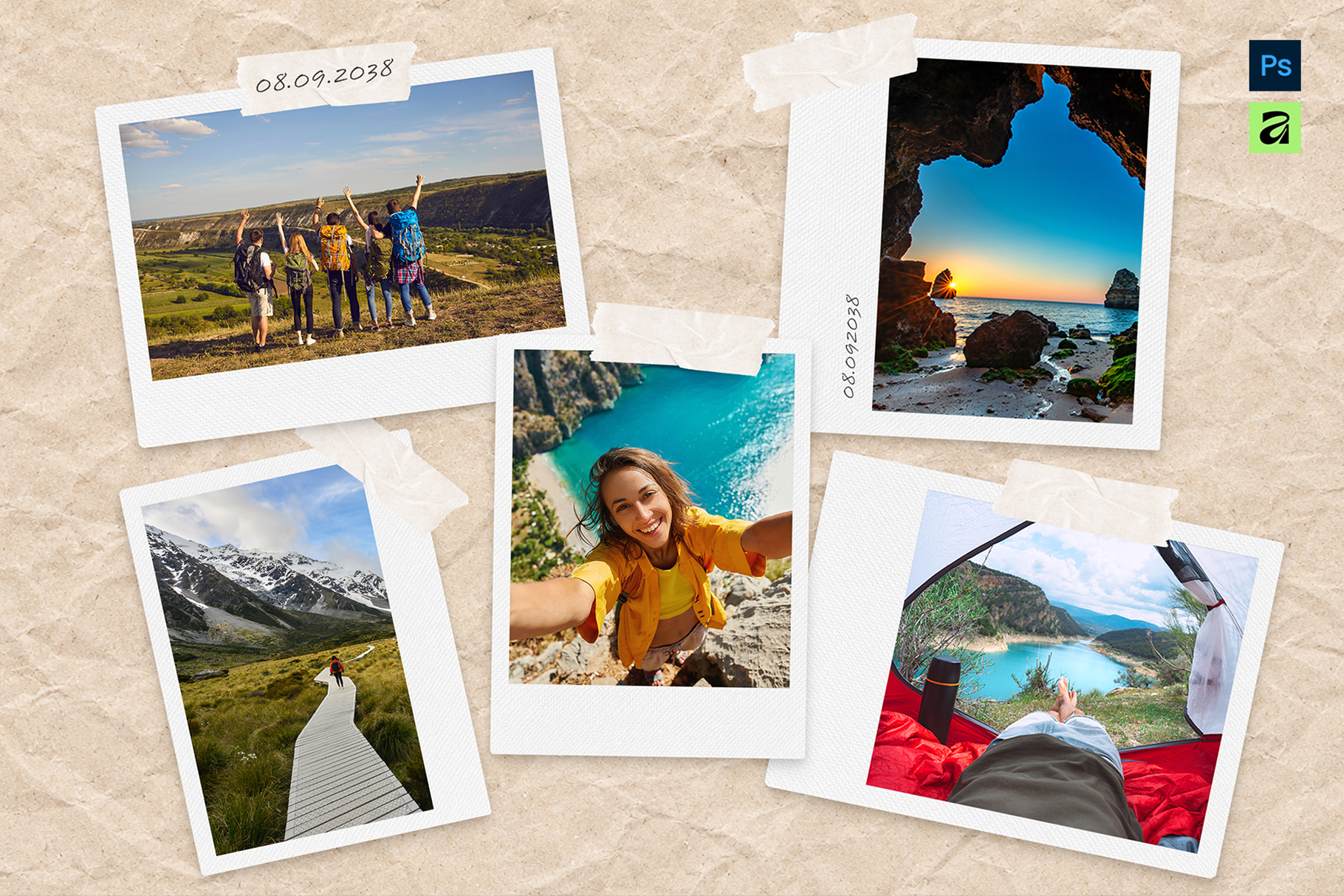Polaroid Photo Scrapbook Mockup Template in AF & PSD